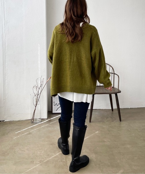 Shelly island（シェリーアイランド）の「シャギーVネック2WAYカーディガン（カーディガン/ボレロ・レディース・ブラック/ベージュ/ブラウン/グリーン/レッド/ライトグリーン/ピンク/グレー・FREE）」の22枚目の写真