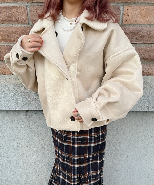 nemne store（ネンネストア）の「ミルクチョコレートとフェイクムートンジャケット（ムートンコート・レディース・ブラウン/アイボリー・フリー）」の9枚目の写真