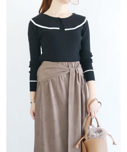 Te chichi（テチチ）の「バイカラーショールカラーリブニット（ニット/セーター・レディース・オフホワイト/ブラック/ネイビー・ﾌﾘ-）」の3枚目の写真