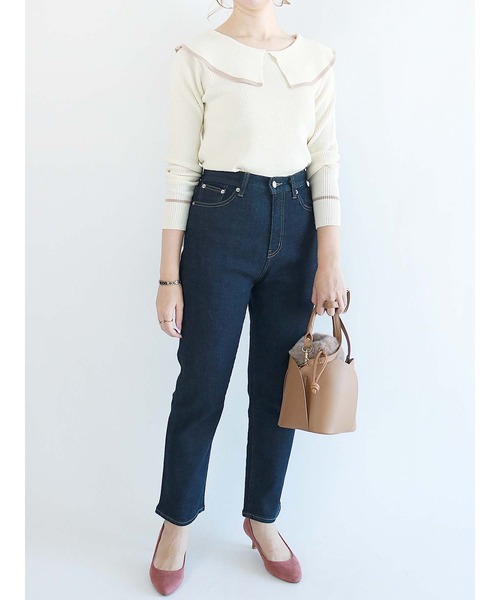 Te chichi（テチチ）の「バイカラーショールカラーリブニット（ニット/セーター・レディース・オフホワイト/ブラック/ネイビー・ﾌﾘ-）」の10枚目の写真