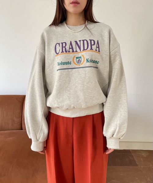 Didot.showroom(ディドット ショールーム)の「CRANDPA mtm / 前面クラシックロゴプリント短丈スウェットトレーナー(スウェット・レディース・オートミール/グリーン・FREE)」の18枚目の写真