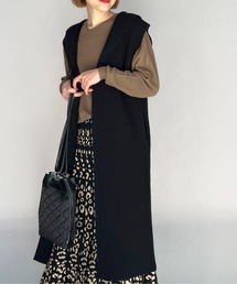 PICCIN | フード付畔編みロングジレ(ニット/セーター)