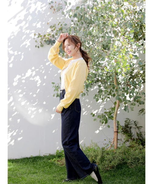 Areeam（アリーム）の「透かし編みカーディガン（カーディガン/ボレロ・レディース・ブラック/オフホワイト/イエロー/ラベンダー・FREE）」の5枚目の写真