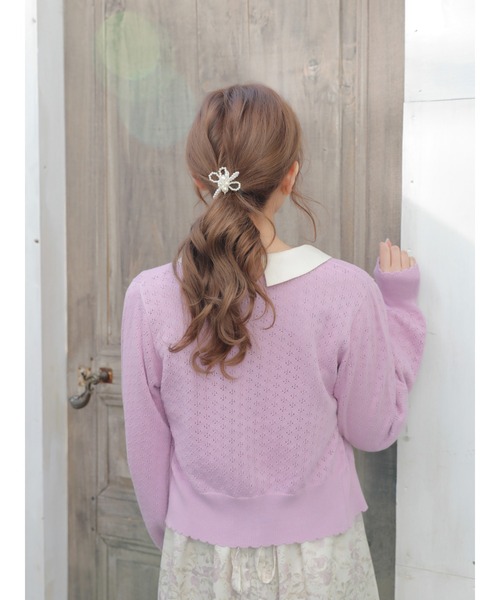 Areeam（アリーム）の「透かし編みカーディガン（カーディガン/ボレロ・レディース・ブラック/オフホワイト/イエロー/ラベンダー・FREE）」の6枚目の写真