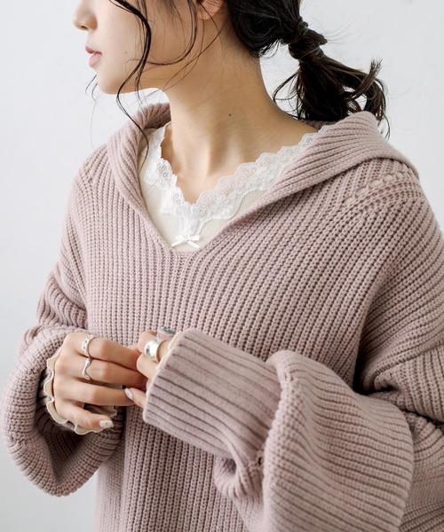 PUAL CE CIN（ピュアルセシン）の「襟レーステレコロングスリーブ（Tシャツ/カットソー・レディース・ブラック/ナチュラル・FREE）」の2枚目の写真