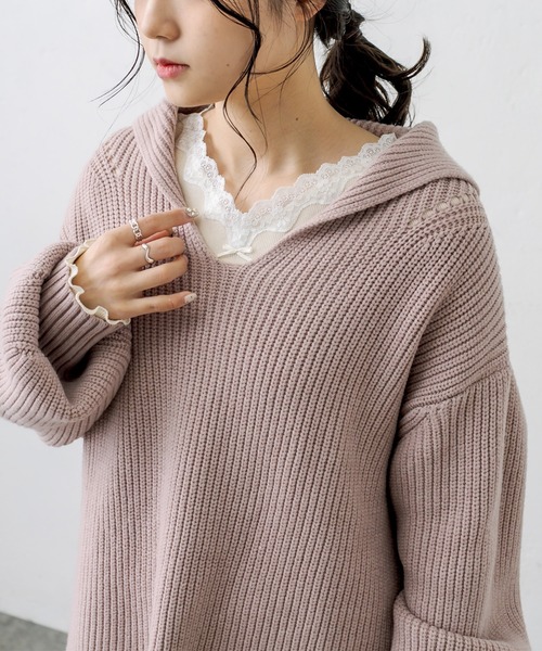 PUAL CE CIN（ピュアルセシン）の「襟レーステレコロングスリーブ（Tシャツ/カットソー・レディース・ブラック/ナチュラル・FREE）」の3枚目の写真