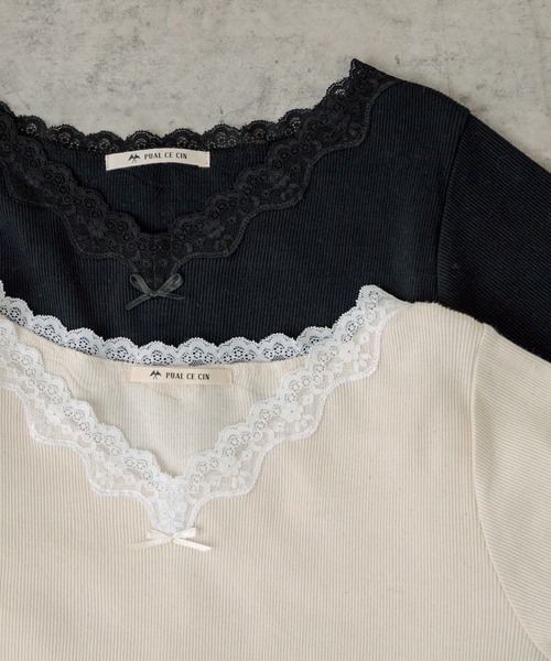 PUAL CE CIN（ピュアルセシン）の「襟レーステレコロングスリーブ（Tシャツ/カットソー・レディース・ブラック/ナチュラル・FREE）」の8枚目の写真