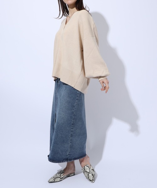 MAISON BREEZE（メゾンブリーズ）の「【MAISON BREEZE】春めくワイドスリーブニットカーディガン SCCH54（カーディガン/ボレロ・レディース・ネイビー/アイボリー・FREE）」の6枚目の写真