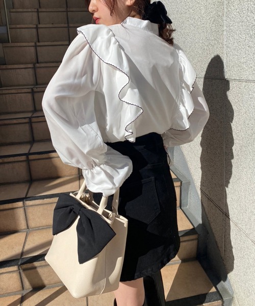 one after another NICE CLAUP(ワンアフターアナザーナイスクラップ)の「ビッグリボンミニトートバッグ(トートバッグ・レディース・アイボリー/ブラック/ナチュラル・ONE SIZE)」の9枚目の写真