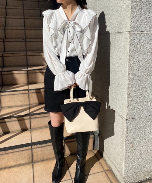 one after another NICE CLAUP(ワンアフターアナザーナイスクラップ)の「ビッグリボンミニトートバッグ(トートバッグ・レディース・アイボリー/ブラック/ナチュラル・ONE SIZE)」の10枚目の写真