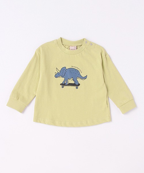 petit main（プティマイン）の「【GOODPRICE】恐竜プリント長袖Tシャツ（Tシャツ/カットソー・キッズ・ライトグリーン/オレンジ/アイボリー・130cm/120cm/100cm/90cm/110cm/80ｃｍ）」の2枚目の写真