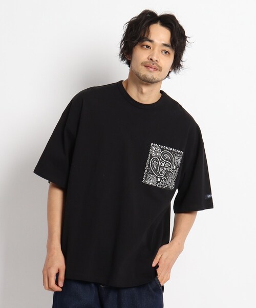 HAV-A-HANK(ハバハンク )の「◆HAV A HANK ハバハンク バンダナポケット 別注コットン半袖Tシャツ(Tシャツ/カットソー・メンズ・ブラック/ネイビー/アイボリー・02/03/04)」の1枚目の写真