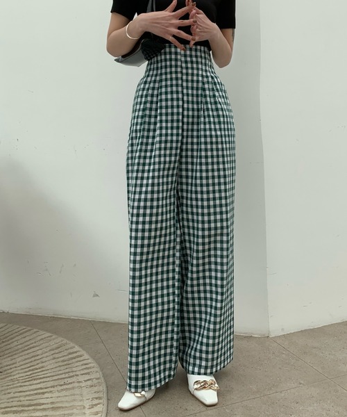 Diosfront（ディオスフロント）の「ハイウエストギンガムチェックセミワイドパンツ（その他パンツ・レディース・ブラック/ブラウン/グリーン・M/L/S）」の20枚目の写真