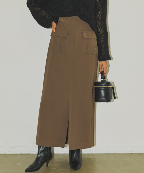Aunt Marie's（アントマリーズ）の「フロントポケットロングナロースカート / セットアップ対応（スカート・レディース・ブラック/アイボリー/ブラウン・FREE）」の3枚目の写真