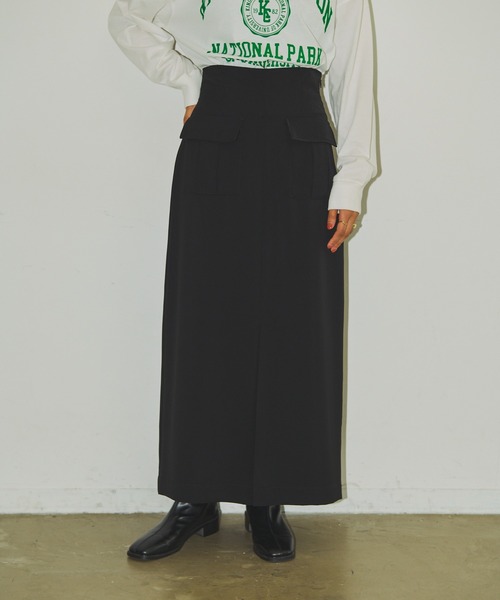 Aunt Marie's（アントマリーズ）の「フロントポケットロングナロースカート / セットアップ対応（スカート・レディース・ブラック/アイボリー/ブラウン・FREE）」の6枚目の写真