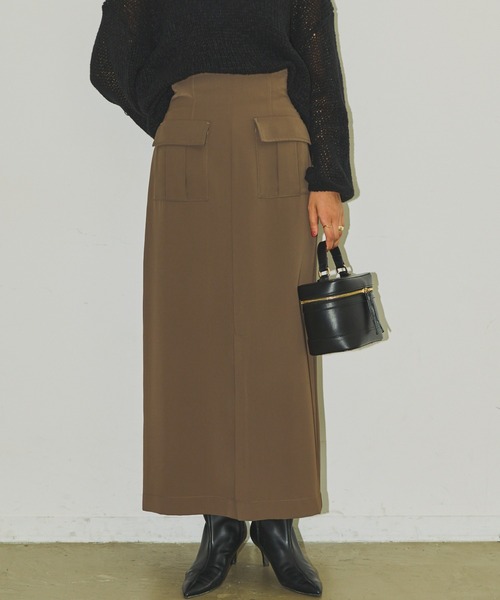 Aunt Marie's（アントマリーズ）の「フロントポケットロングナロースカート / セットアップ対応（スカート・レディース・ブラック/アイボリー/ブラウン・FREE）」の18枚目の写真