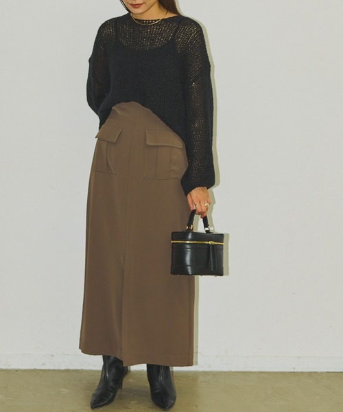 Aunt Marie's（アントマリーズ）の「フロントポケットロングナロースカート / セットアップ対応（スカート・レディース・ブラック/アイボリー/ブラウン・FREE）」の21枚目の写真