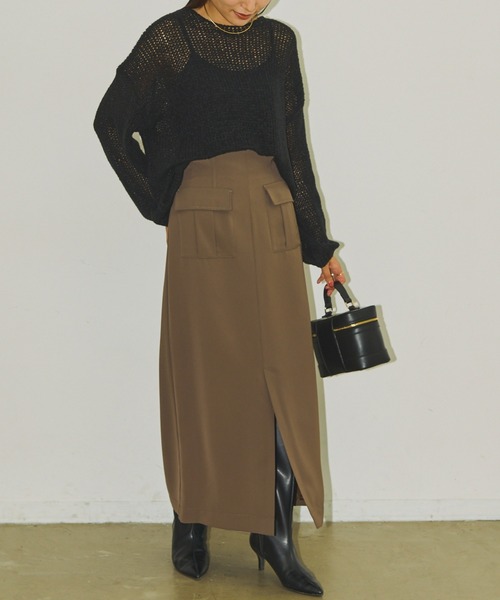 Aunt Marie's（アントマリーズ）の「フロントポケットロングナロースカート / セットアップ対応（スカート・レディース・ブラック/アイボリー/ブラウン・FREE）」の22枚目の写真