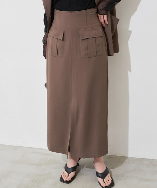 Aunt Marie's（アントマリーズ）の「フロントポケットロングナロースカート / セットアップ対応（スカート・レディース・ブラック/アイボリー/ブラウン・FREE）」の4枚目の写真