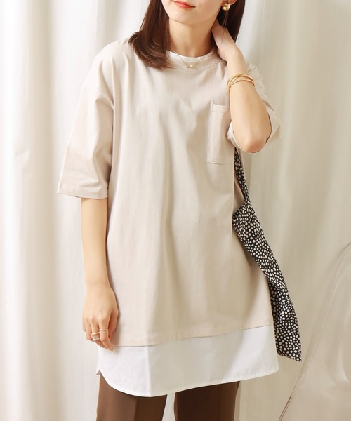 libelle more(リベル モア)の「USAコットン 接触冷感重ね着風プルオーバー(Tシャツ/カットソー・レディース・カーキ/ブラック/オフホワイト/ベージュ/ブルー・M)」の3枚目の写真