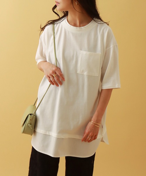 libelle more(リベル モア)の「USAコットン 接触冷感重ね着風プルオーバー(Tシャツ/カットソー・レディース・カーキ/ブラック/オフホワイト/ベージュ/ブルー・M)」の1枚目の写真