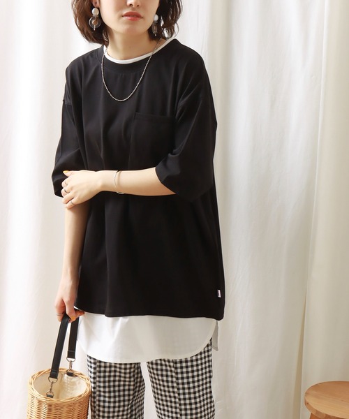 libelle more(リベル モア)の「USAコットン 接触冷感重ね着風プルオーバー(Tシャツ/カットソー・レディース・カーキ/ブラック/オフホワイト/ベージュ/ブルー・M)」の2枚目の写真