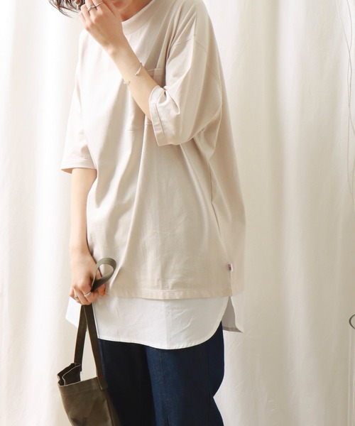 libelle more(リベル モア)の「USAコットン 接触冷感重ね着風プルオーバー(Tシャツ/カットソー・レディース・カーキ/ブラック/オフホワイト/ベージュ/ブルー・M)」の16枚目の写真