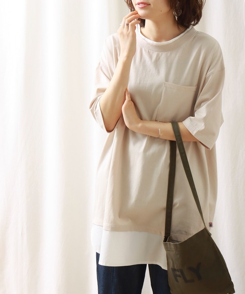 libelle more(リベル モア)の「USAコットン 接触冷感重ね着風プルオーバー(Tシャツ/カットソー・レディース・カーキ/ブラック/オフホワイト/ベージュ/ブルー・M)」の10枚目の写真