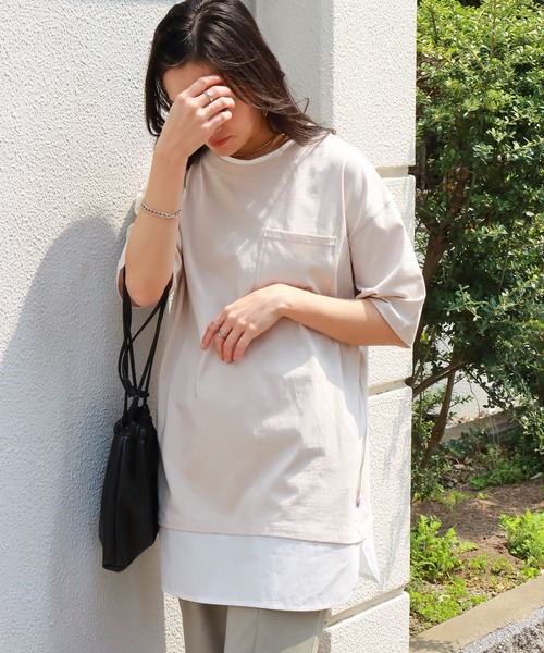 libelle more(リベル モア)の「USAコットン 接触冷感重ね着風プルオーバー(Tシャツ/カットソー・レディース・カーキ/ブラック/オフホワイト/ベージュ/ブルー・M)」の22枚目の写真