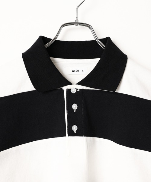 WEGO(ウィゴー)の「WEGO/ヘビーウエイト ワイドボーダーBIGポロ(ポロシャツ・メンズ・ホワイト/ダークグリーン/イエロー・LARGE/MEDIUM)」の17枚目の写真