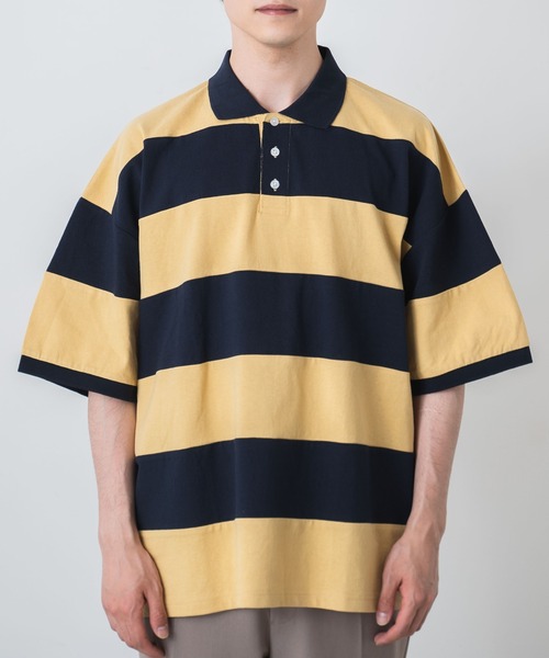 WEGO(ウィゴー)の「WEGO/ヘビーウエイト ワイドボーダーBIGポロ(ポロシャツ・メンズ・ホワイト/ダークグリーン/イエロー・LARGE/MEDIUM)」の20枚目の写真