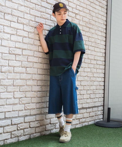 WEGO(ウィゴー)の「WEGO/ヘビーウエイト ワイドボーダーBIGポロ(ポロシャツ・メンズ・ホワイト/ダークグリーン/イエロー・LARGE/MEDIUM)」の11枚目の写真