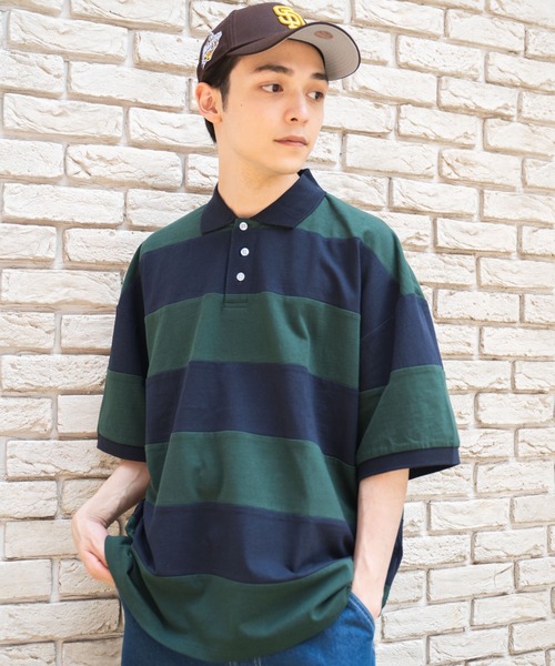 WEGO(ウィゴー)の「WEGO/ヘビーウエイト ワイドボーダーBIGポロ(ポロシャツ・メンズ・ホワイト/ダークグリーン/イエロー・LARGE/MEDIUM)」の13枚目の写真