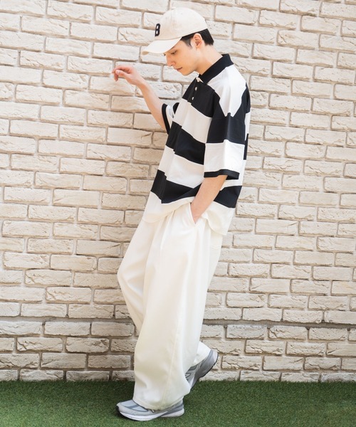 WEGO(ウィゴー)の「WEGO/ヘビーウエイト ワイドボーダーBIGポロ(ポロシャツ・メンズ・ホワイト/ダークグリーン/イエロー・LARGE/MEDIUM)」の9枚目の写真