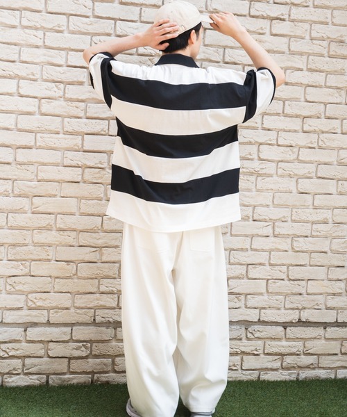 WEGO(ウィゴー)の「WEGO/ヘビーウエイト ワイドボーダーBIGポロ(ポロシャツ・メンズ・ホワイト/ダークグリーン/イエロー・LARGE/MEDIUM)」の10枚目の写真