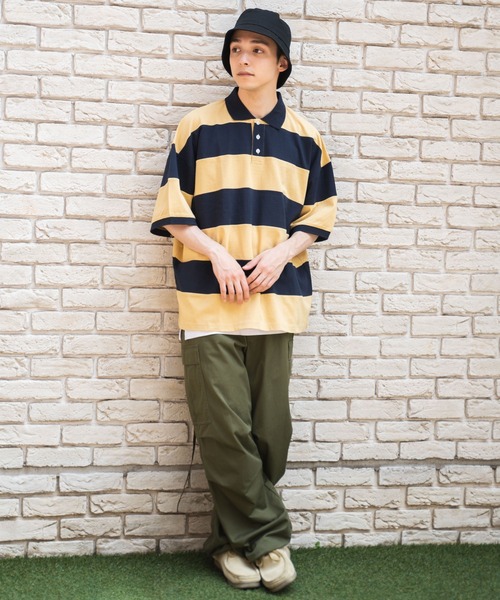 WEGO(ウィゴー)の「WEGO/ヘビーウエイト ワイドボーダーBIGポロ(ポロシャツ・メンズ・ホワイト/ダークグリーン/イエロー・LARGE/MEDIUM)」の14枚目の写真