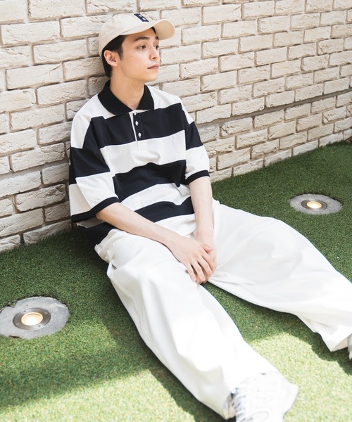 WEGO(ウィゴー)の「WEGO/ヘビーウエイト ワイドボーダーBIGポロ(ポロシャツ・メンズ・ホワイト/ダークグリーン/イエロー・LARGE/MEDIUM)」の7枚目の写真