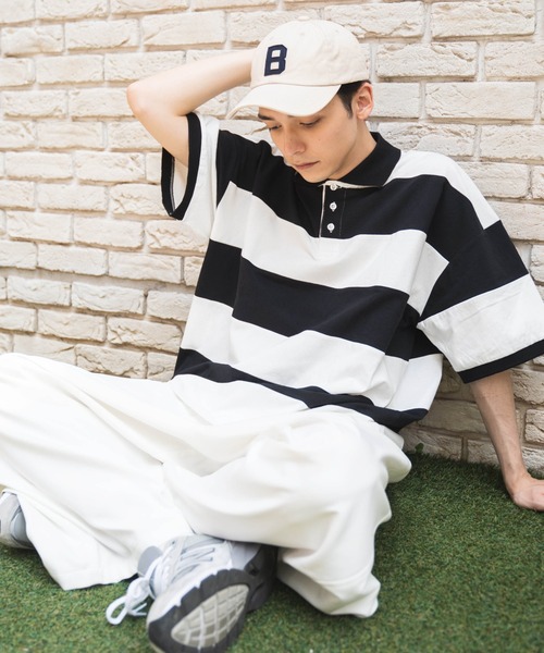 WEGO(ウィゴー)の「WEGO/ヘビーウエイト ワイドボーダーBIGポロ(ポロシャツ・メンズ・ホワイト/ダークグリーン/イエロー・LARGE/MEDIUM)」の5枚目の写真