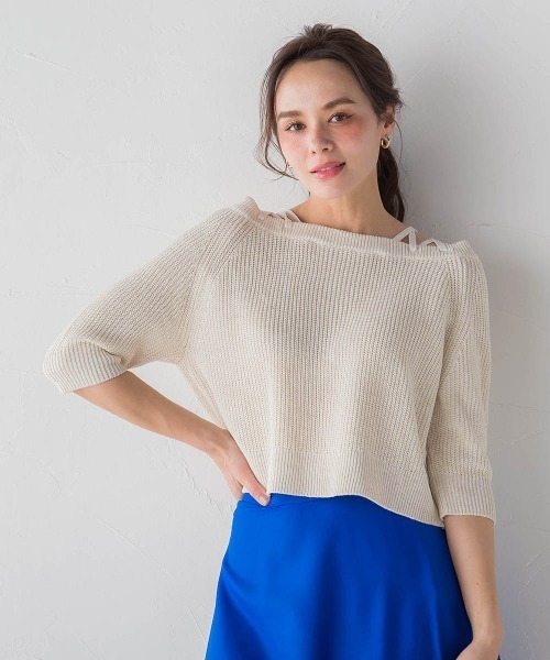 セール 片畔肩レースアップバックリボンプルオーバー ニット セーター Blu ビアッジョブルー のニット セーター 片畔肩レースアップバックリボンプルオーバー 2612 をセール価格で購入できます Viaggio ニット セーター Blu ビアッジョブルー の