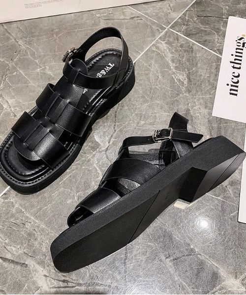 Shoes in Closet(シューズインクローゼット)の「超軽量 スクエアトゥ グルカサンダル 864(サンダル・レディース・ブラック/アイボリー・#5/#6/#4/#3/#1/#2)」の16枚目の写真