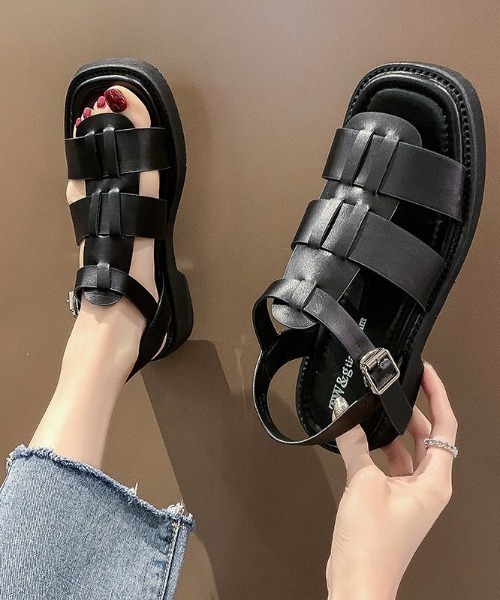 Shoes in Closet(シューズインクローゼット)の「超軽量 スクエアトゥ グルカサンダル 864(サンダル・レディース・ブラック/アイボリー・#5/#6/#4/#3/#1/#2)」の11枚目の写真