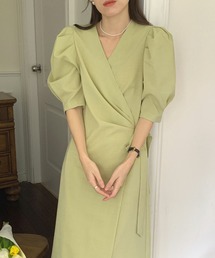 Leja | 【LEJA】Vネックウエストデザインボリューム袖ロングワンピース(ワンピース)