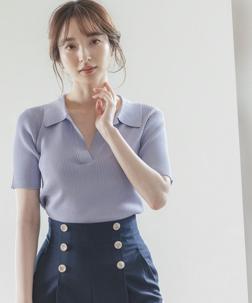 Andemiu（アンデミュウ）の「リブスキッパーニット279658（ニット/セーター・レディース・ホワイト/ブラック/オレンジ/ブルー・FREE）」の3枚目の写真