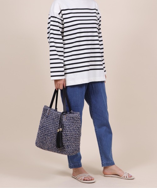 BASE（ベース）の「タッセル付きかごバッグ（かごバッグ・レディース・ブラック/グリーン/ベージュ/ネイビー・FREE）」の22枚目の写真