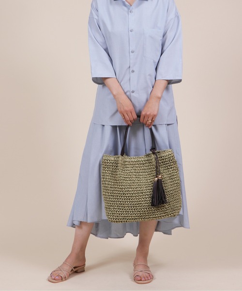 BASE（ベース）の「タッセル付きかごバッグ（かごバッグ・レディース・ブラック/グリーン/ベージュ/ネイビー・FREE）」の21枚目の写真