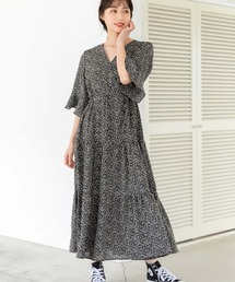 小花柄カシュクールティアードワンピース