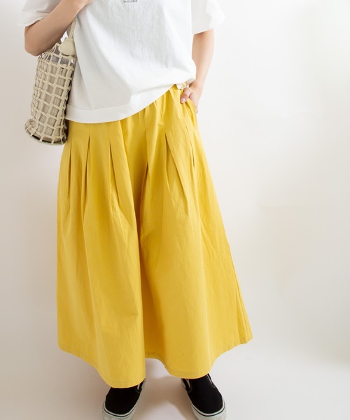 ALL ORDINARIES（オールオーディナリーズ）の「無地ダブルタックスカート（スカート・レディース・チャコールグレー/ベージュ/オリーブ/イエロー・F）」の4枚目の写真