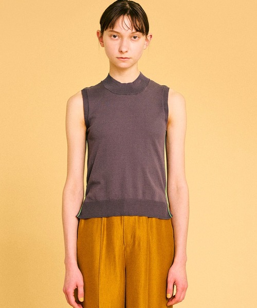 LANVIN en Bleu(ランバンオンブルー)の「配色ラインノースリーブニット(ニット/セーター・レディース・チャコールグレー/ブラック/オレンジ・38)」の3枚目の写真