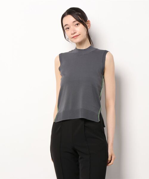 LANVIN en Bleu(ランバンオンブルー)の「配色ラインノースリーブニット(ニット/セーター・レディース・チャコールグレー/ブラック/オレンジ・38)」の7枚目の写真