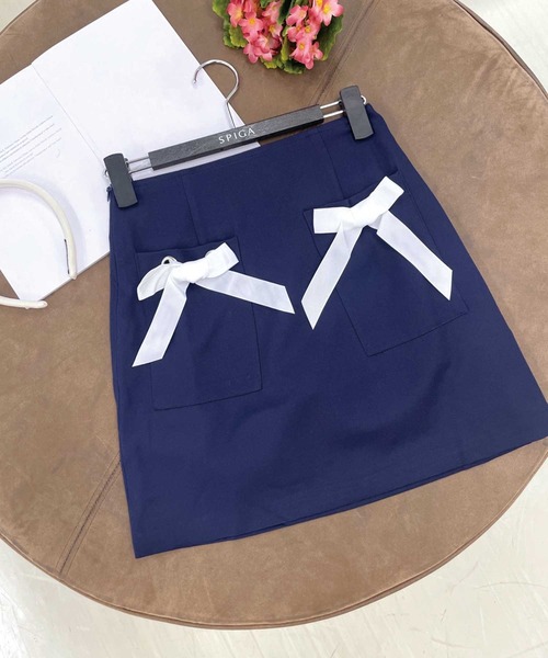 SPIGA（スピーガ）の「ポケットリボン付ミニSK（スカート・レディース・ネイビー系/グレー/ブルー・SMALL/MEDIUM）」の3枚目の写真